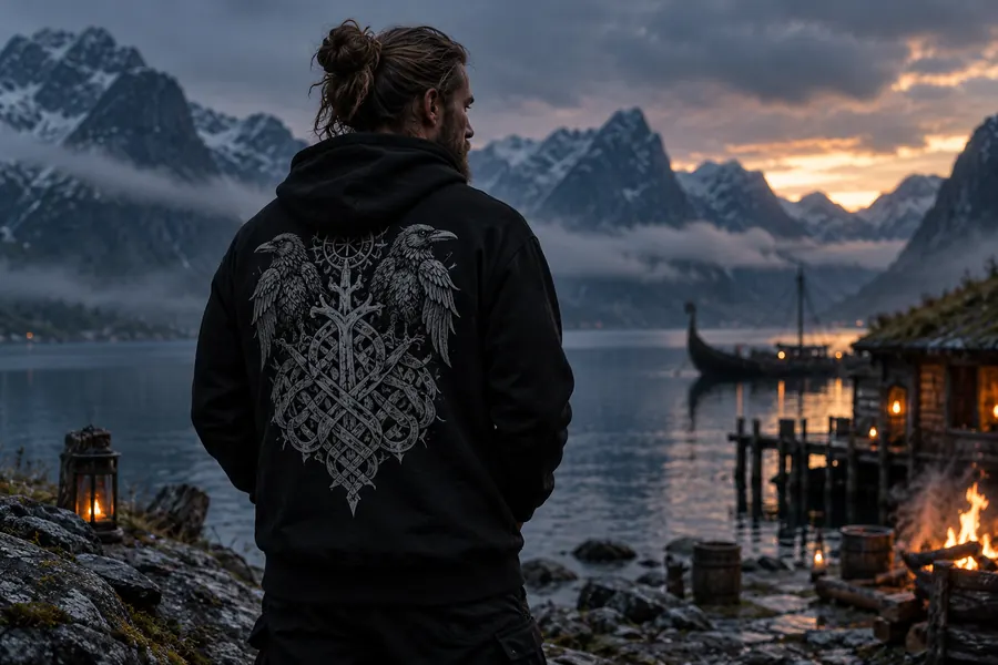 Sweat à capuche imprimé d’un motif nordique