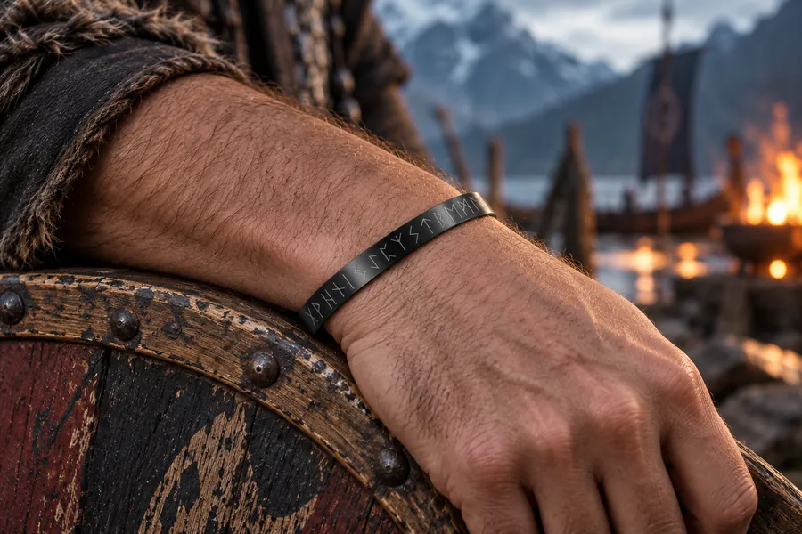 Bracelet Viking Runes Noir porté