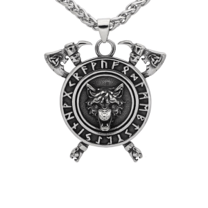 Collier Viking Loup Fenrir Et Runes