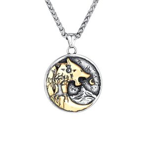 Collier Viking Loup Fenrir Et Lune