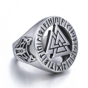 Bague Viking Valknut Et Loup Fenrir