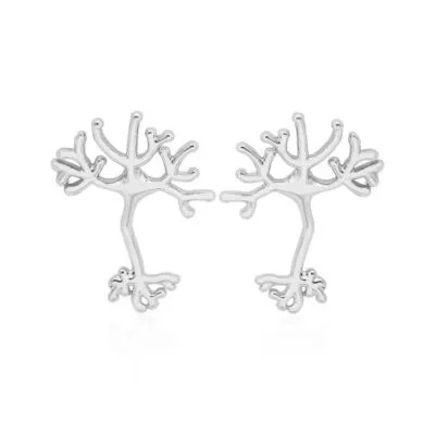 Paire de boucles d'oreilles argentées en forme d'arbre aux racines ajourées