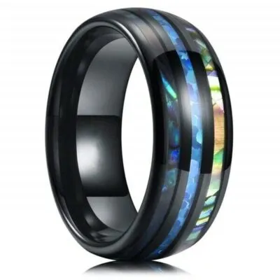 Bague viking noire à reflets nacrés bleu et vert
