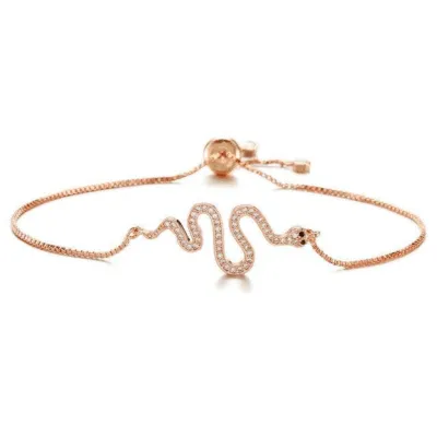 Bracelet à chaîne fine rose dorée avec serpent serti de pierres claires