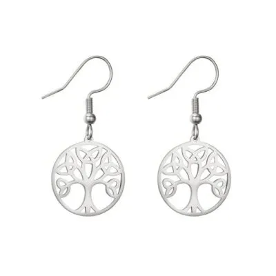 Boucles d'oreilles arbre de vie en acier inoxydable doré