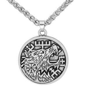 Collier Viking Loup Fenrir Et Runes