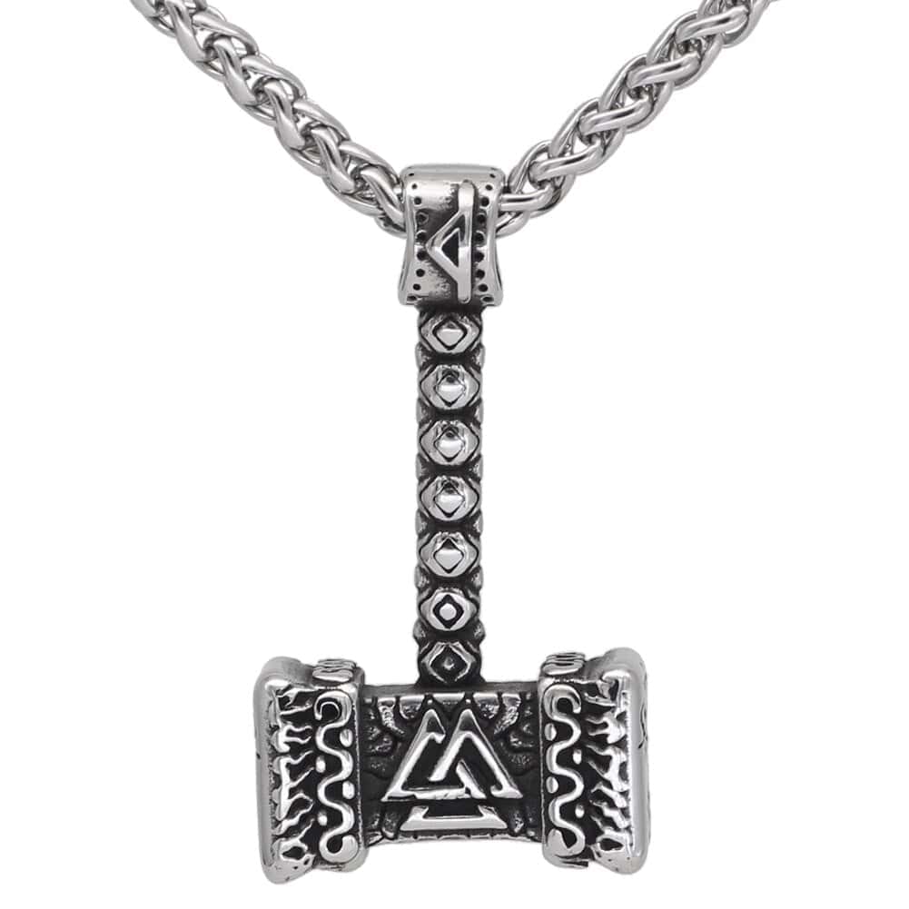 Collier Marteau De Thor Viking En Acier Inoxydable - Pendentif Nordique Pour Homme, Chaîne 60cm