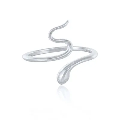 Bague fine ouverte en forme de serpent argenté à la queue en S