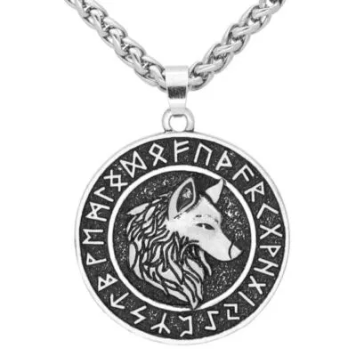 Collier Viking Loup Fenrir et Runes