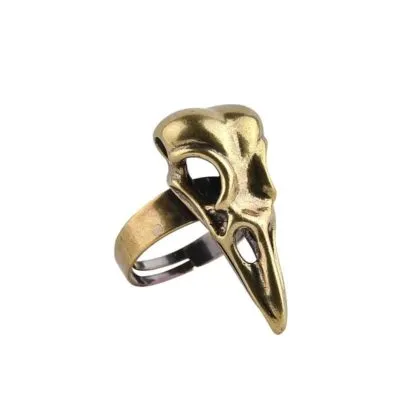 Bague en forme de tête de corbeau dorée vieillie, anneau ouvert