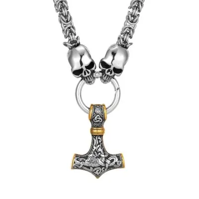 Collier Viking Marteau de Thor et Têtes de Morts