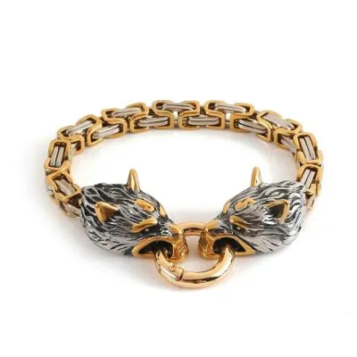 Bracelet Viking Loup Fenrir Or et Argent