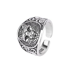 Bague Viking Loup Fenrir Et Gravures