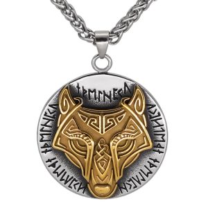 Collier Viking Loup Fenrir Et Runes