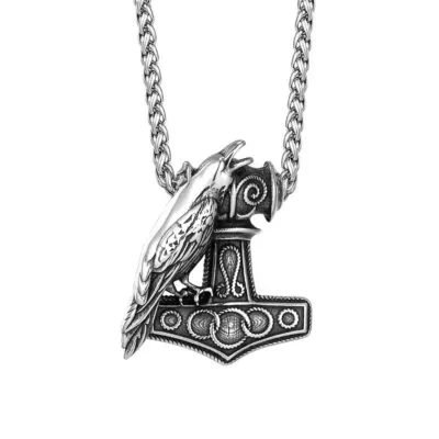 Collier Viking Marteau de Thor et Corbeau