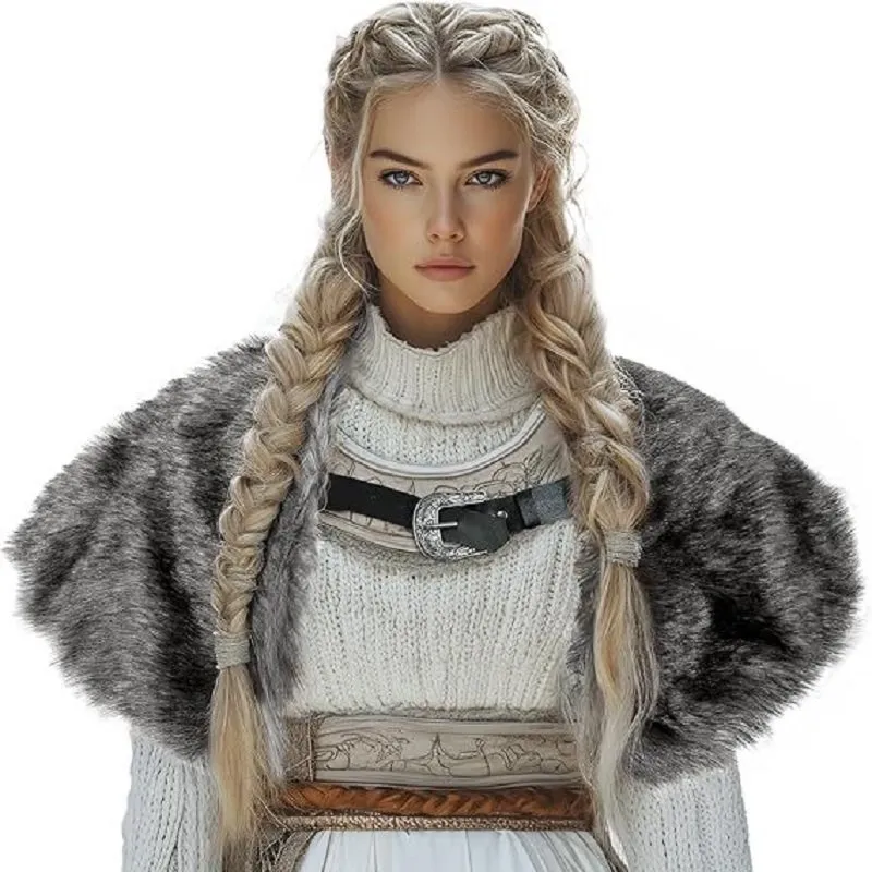 Étole viking femme en fausse fourrure à boucle : photo 3