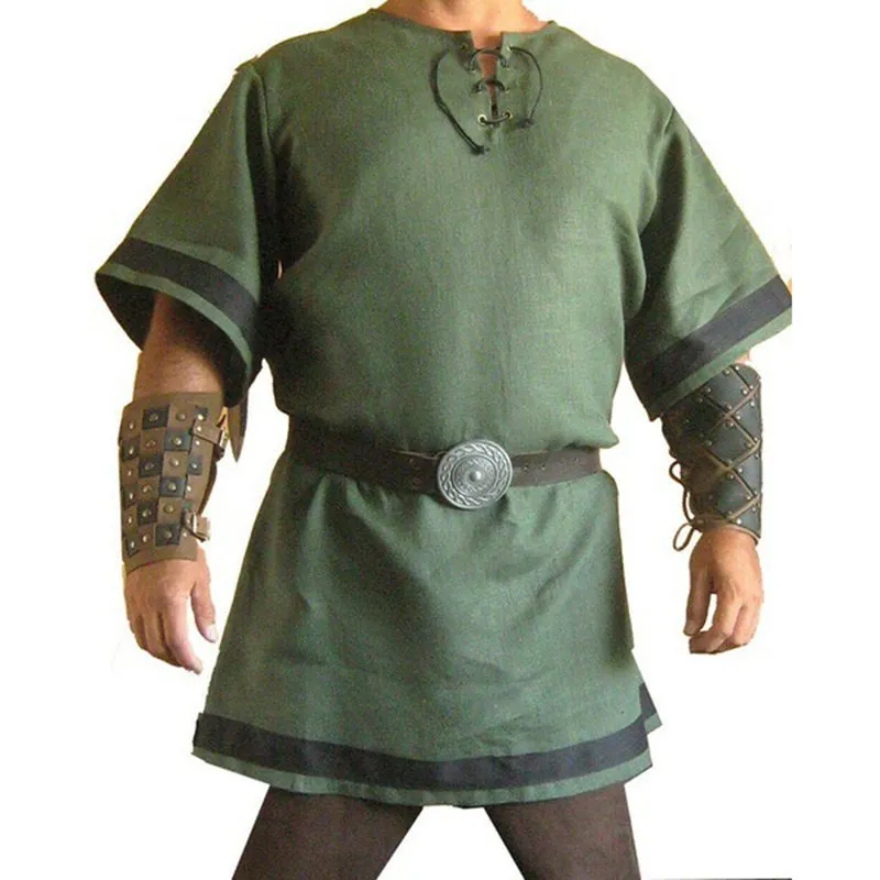 Tunique viking homme à col lacé et bordures contrastées : photo 2