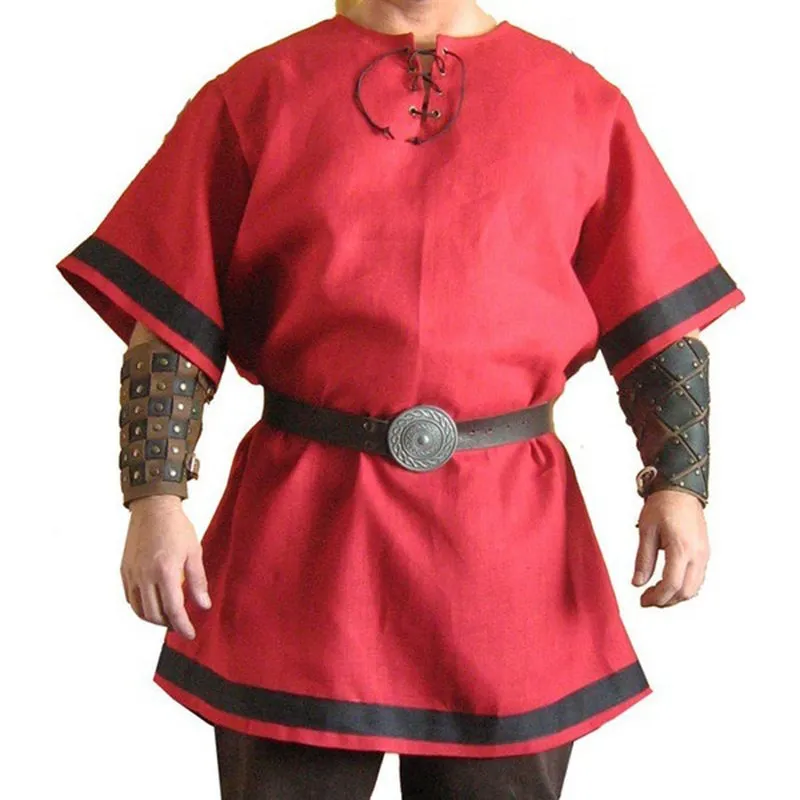 Tunique viking homme à col lacé et bordures contrastées : photo 3