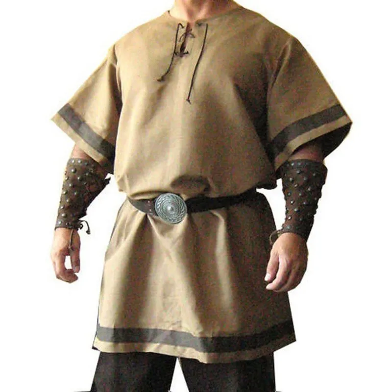 Tunique viking homme à col lacé et bordures contrastées : photo 4
