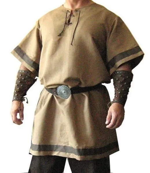 Tunique viking homme à col lacé et bordures contrastées : photo 7
